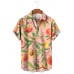 Tropical Fruit Leaf Peach Print Short Sleeve Shirt