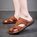 Men Closed Toe Cowhide Leather Slip On Outdoor Casual Slipper Sandals