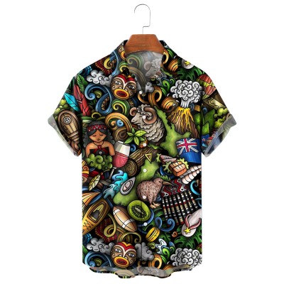 Men's Hawaiian Cartoon Graphic Print Short Sleeve Shirt