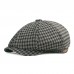 Men Cotton Plaid Pattern Casual Octagonal Hats Painter Hats Beret Flat Caps